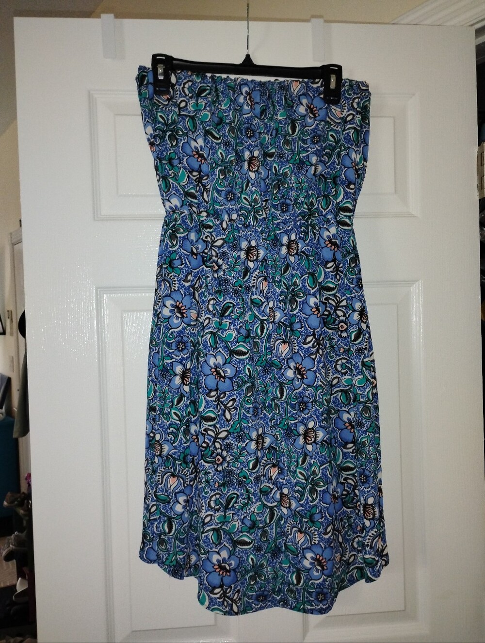 Blue Floral Strapless Summer Dress Small